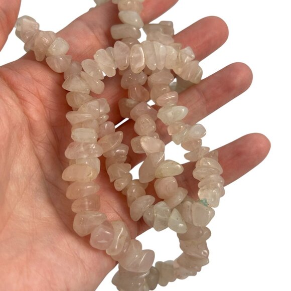 Rose Quartz Chip Bead Necklace Light Pink Polished Gemstone Long Strand 24” - Picture 6 of 7